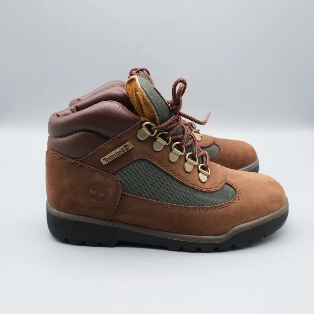 Timberland Field Boots Kids Brown Green Leather Canvas 4 16937 Outdoor